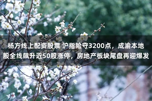 杨方线上配资股票 沪指险守3200点，成渝本地股全线飙升近50股涨停，房地产板块尾盘再迎爆发