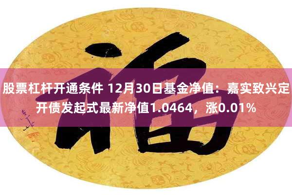 股票杠杆开通条件 12月30日基金净值：嘉实致兴定开债发起式最新净值1.0464，涨0.01%